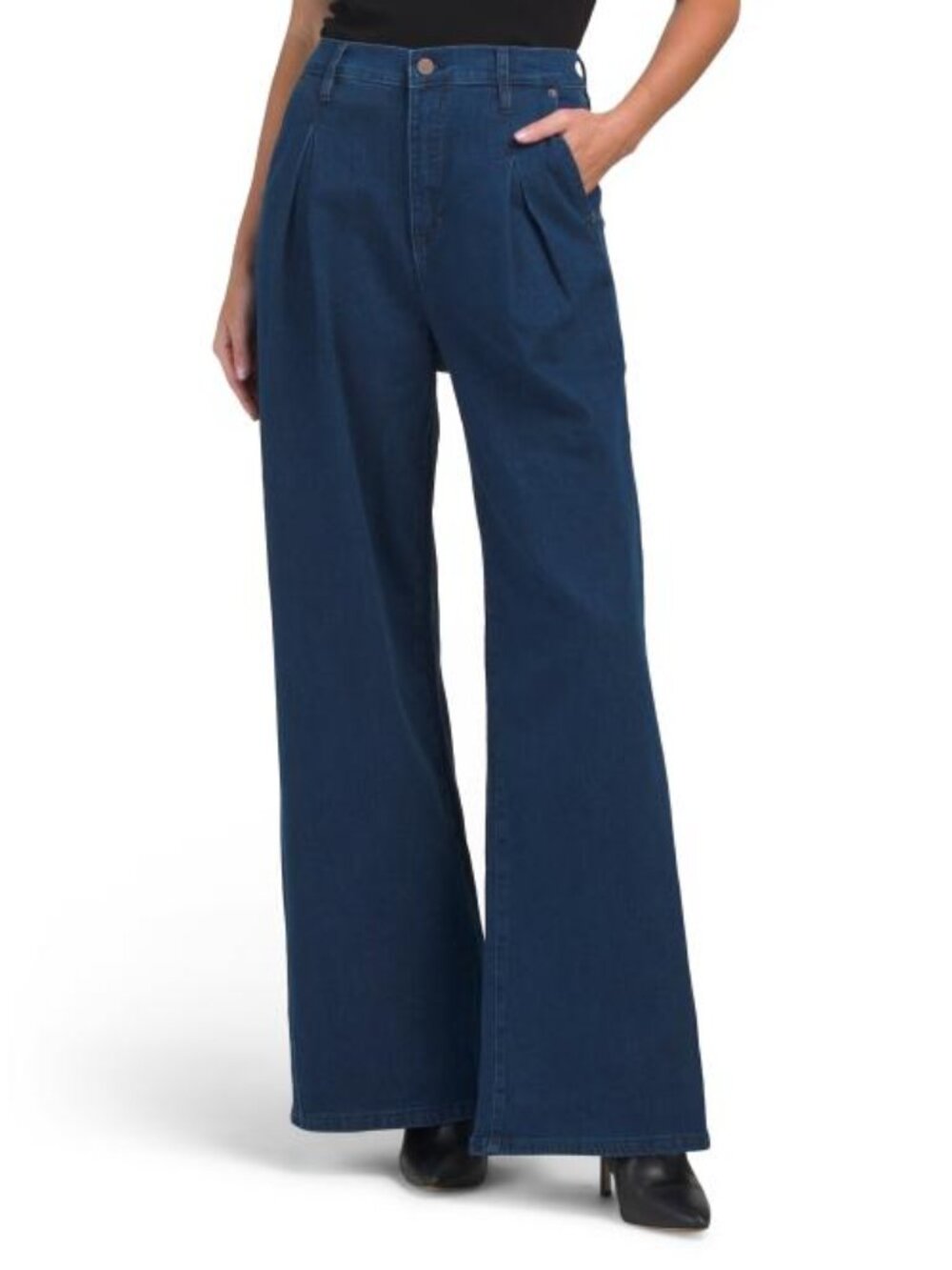 NICOLE MILLER Super High Rise Wide Leg Inverted Box Pleats Jeans